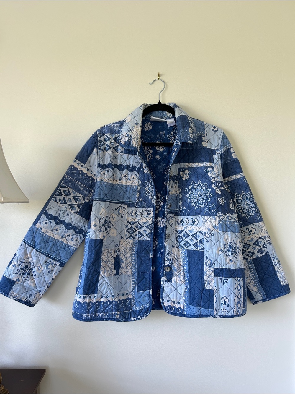 Alfred Dunner Blue Patchwork Quilted Button-Up Jacket